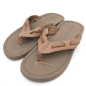 Lands End (Mens Size 8 D) Leather Flip Flop‎ Thong Sandals Beach Brown 427927